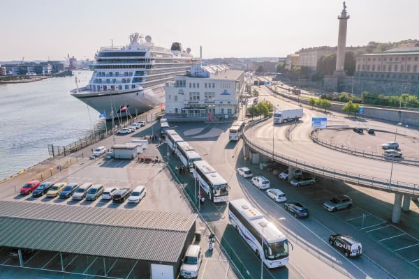 Picture of a cruise ship by the America Terminal in central Gothenburg. 