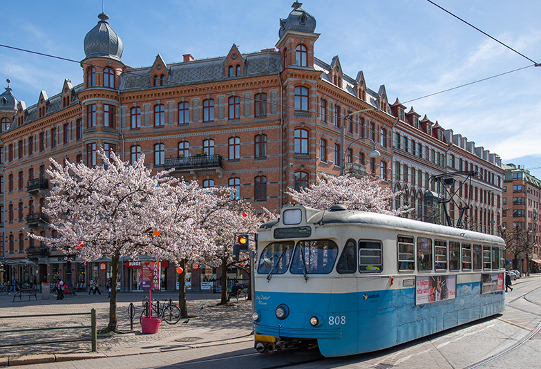 A picture of a tram in Gothenburg.
